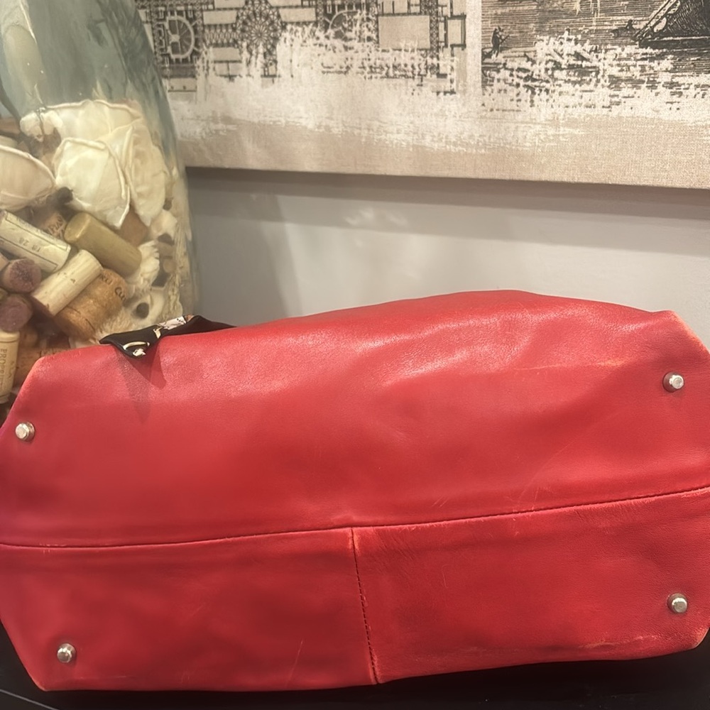 Furla Red Leather Satchel with Unbranded Twilly Detail EUC - Picture 8 of 16